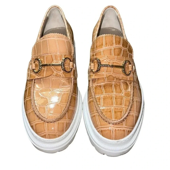 AGL Oriettta Bit Croc-Embossed Leather Platform Loafer in Caramel Size 36 - Picture 2 of 9